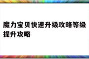 关于魔力宝贝快速升级攻略等级提升攻略的信息