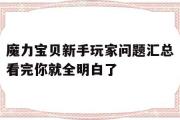 魔力宝贝新手玩家问题汇总看完你就全明白了的简单介绍