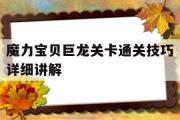 魔力宝贝巨龙关卡通关技巧详细讲解的简单介绍