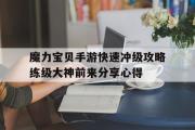 魔力宝贝手游快速冲级攻略练级大神前来分享心得的简单介绍