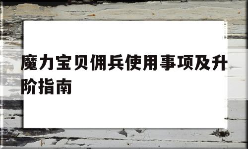 魔力宝贝佣兵使用事项及升阶指南的简单介绍